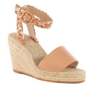 New Seychelles Nude & Pink Braided Strap Leather Wedge Sandals Women's Size 10